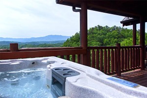 View from Big Thuder Lodge Smoky Mountain cabin with a hot tub