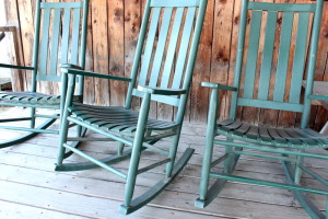 rocking chairs outside Smoky Mountain log cabins